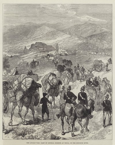 La guerre afghane, camp du général Roberts à Thull, sur la rivière Khoorum - Sir John Charles Robinson